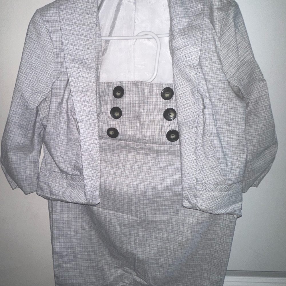 Gray Plaid Blazer and Skirt Set
